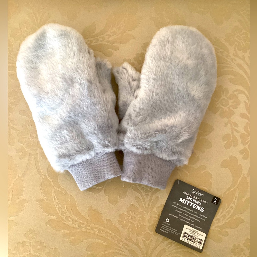 SPRIGS FAUX FUR SHERPA REVERSIBLE MITTENS SIZE L/XL